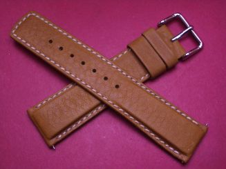 Hirsch Uhren-Armband, Kalbsleder, 22mm im Verlauf auf 20mm, Farbe: hellbraun mit heller Naht 