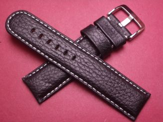 Leder-Armband, Rindnappaleder, 22mm im Verlauf auf 22mm. Farbe: schwarz mit weißer Naht 