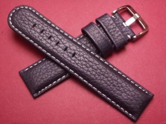 Leder-Armband, Rindnappaleder, 22mm im Verlauf auf 22mm Farbe: dunkelblau mit heller Naht 