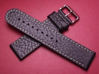 Leder-Armband, Kalbsleder, 24mm im Verlauf auf 24mm, Farbe: schwarz mit weißer Naht 