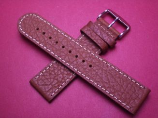 Leder-Armband, Kalbsleder, 22mm , Farbe: braun mit weißer Naht 