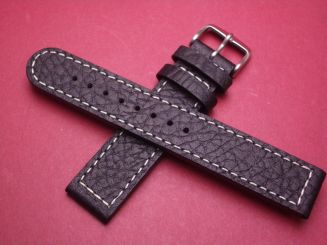 Leder-Armband, Kalbsleder, 20mm, Farbe: schwarz mit weißer Naht 