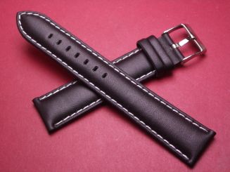 Leder-Armband, Kalbsleder, 20mm im Verlauf auf 18mm, Farbe: schwarz mit weißer Naht 