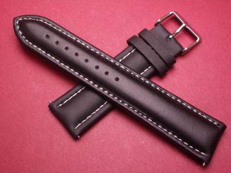 Leder-Armband, Kalbsleder, 22mm im Verlauf auf 20mm, Farbe: schwarz mit weißer Naht 