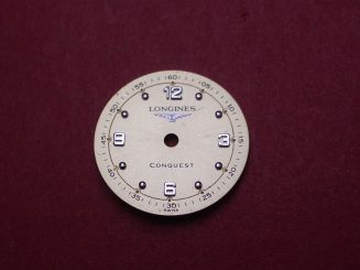 Longines Zifferblatt, Ø 16,5mm, gold mit goldfarbenen Inlays, leicht beschädigt 