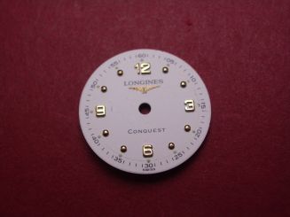 Longines Zifferblatt, Ø 16,5mm, weiß mit goldfarbenen Inlays, leicht beschädigt 
