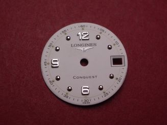 Longines Zifferblatt, Ø 18,5mm, weiß mit silberfarbenen Inlays, leicht beschädigt 