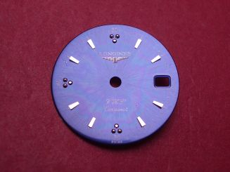 Longines Zifferblatt, Ø 19,5mm, blau mit silberfarbenen Inlays 