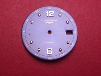 Longines Zifferblatt, Ø 26,0mm, blau mit silberfarbenen Inlays, leicht beschädigt 