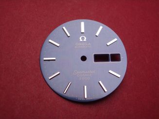 Omega Zifferblatt, Ø 28,4mm, blau mit silberfarbenen Inlays 
