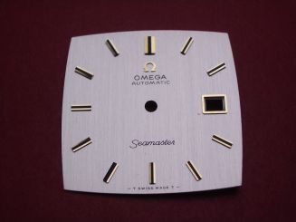 Omega Zifferblatt, 29,0mm x 29,0mm, silber mit silberfarbenen Inlays 