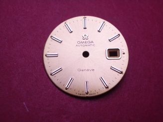 Omega Zifferblatt, Ø 20,5mm, gold mit goldfarbenen Inlays 