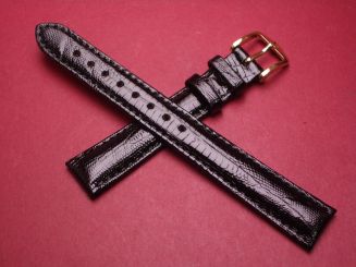 Hirsch Uhren-Armband, Eidechsenleder, 14mm im Verlauf auf 12mm, Farbe: schwarz glänzend 