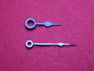 A. Rosskopf Taschenuhr-Zeiger, blau, Loch-Ø Std/Min 215/140, Länge Stundenzeiger: ca. 10mm, Länge Minutenzeiger ca. 16mm 