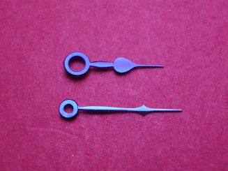 A. Rosskopf Taschenuhr-Zeiger, blau, Loch-Ø Std/Min 210/140, Länge Stundenzeiger: ca. 12mm, Länge Minutenzeiger ca. 17mm 