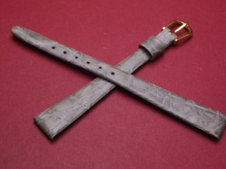 Leder-Armband, Krokodil, 12mm im Verlauf auf 8mm, Farbe: hellgrau 
