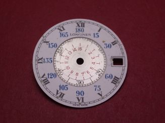 Longines Zifferblatt, Ø 25,5mm, silber/weiß/blau/rot/schwarz, leicht beschädigt 