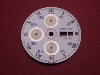 Longines Zifferblatt, Ø 33,5mm, silber/weiß/blau/rot/schwarz, leicht beschädigt 
