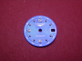 Longines Zifferblatt, Ø 18,5mm, blau mit silberfarbenen Inlays 