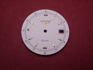 Longines Zifferblatt, Ø 27,0mm, weiß mit goldfarbenen Inlays, leicht beschädigt 