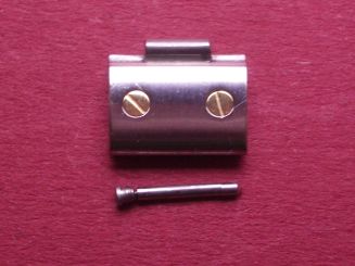 Cartier Santos Armband-Glied Link Verlängerungsglied gewölbt 10,1mm Stahl mit 2 Goldschrauben, Befestigungsschraube von links 