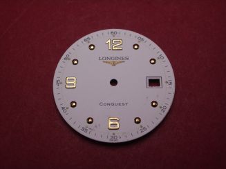 Longines Zifferblatt, Ø 27,5mm, weiß mit goldfarbenen Inlays, leicht beschädigt 