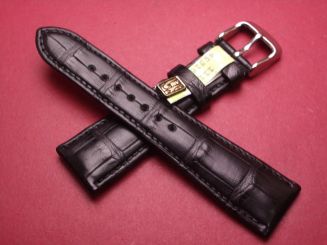 Louisiana Krokodil-Leder-Armband, 21mm im Verlauf auf 16mm, signiert: Glashütte (überstempelt), Farbe: schwarz, XS-Länge 