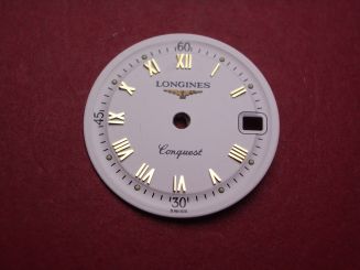 Longines Zifferblatt, Ø 19,5mm, weiß mit goldfarbenen Inlays 