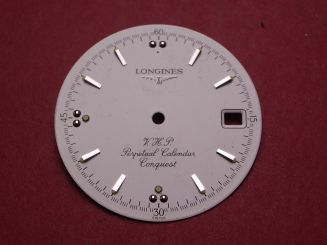 Longines Zifferblatt, Ø 28,5mm, weiß mit silberfarbenen Inlays 