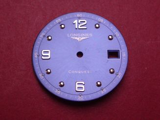 Longines Zifferblatt, Ø 26,0mm, blau mit silberfarbenen Inlays, leicht beschädigt 