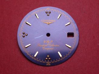 Longines Zifferblatt, Ø 28,5mm, blau mit goldfarbenen Inlays, leicht beschädigt 