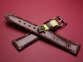 Louisiana Krokodil-Leder-Armband, 16mm im Verlauf auf 14mm, Farbe: braun glänzend 
