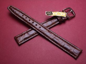 Louisiana Krokodil-Leder-Armband, 15mm im Verlauf auf 14mm, Farbe: braun glänzend, XL-Länge 