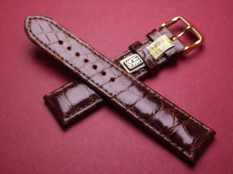Louisiana Krokodil-Leder-Armband, 20mm im Verlauf auf 18mm, Farbe: dunkelbraun glänzend 