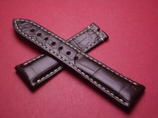 Breguet Lederarmband, Krokodil, Breite: 22mm im Verlauf auf 18mm, Längen: Lochseite 115mm & Schließenseite 73mm, schwarz mit heller Naht, ohne Schließe 