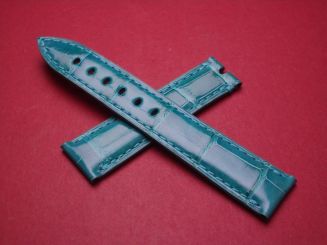 Breguet Lederarmband, Krokodil, Breite: 18mm im Verlauf auf 16mm, Längen: Lochseite 105mm & Schließenseite 65mm, türkis, ohne Schließe 
