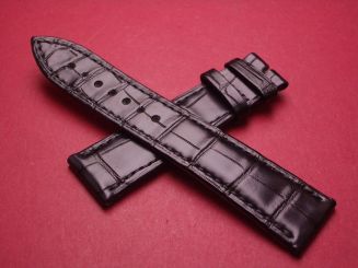 Breguet Lederarmband, Krokodil, Breite: 21mm im Verlauf auf 18mm, Längen: Lochseite 115mm & Schließenseite 75mm, schwarz, ohne Schließe 