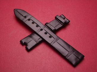 Breguet Lederarmband, Krokodil, Breite: 16mm im Verlauf auf 14mm, Zwischenbreite: ca. 4,2mm, Längen: Lochseite 105mm & Schließenseite 65mm, schwarz, ohne Schließe 