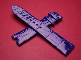 Breguet Lederarmband, Krokodil, Breite: 18mm im Verlauf auf 16mm, Zwischenbreite: ca. 4,8mm, Längen: Lochseite 105mm & Schließenseite 75mm, blau, ohne Schließe, GCU.986.R/1.NB1B.3 