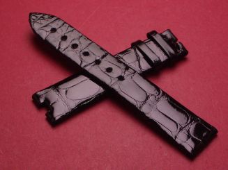 Breguet Lederarmband, Krokodil, Breite: 18mm im Verlauf auf 16mm, Zwischenbreite: 5,0mm, Längen: Lochseite 105mm & Schließenseite 75mm, schwarz, ohne Schließe, GCU.986.R/1.NNB.3 