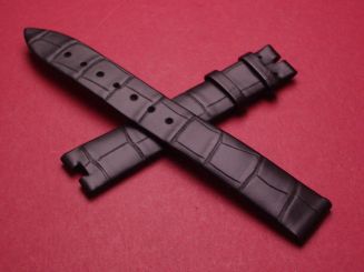 Breguet Lederarmband, Krokodil, Breite: 16mm im Verlauf auf 14mm, Zwischenbreite: 5,5mm, Längen: Lochseite 115mm & Schließenseite 80mm, schwarz, ohne Schließe, GCU.964.R/2.NNM.3 