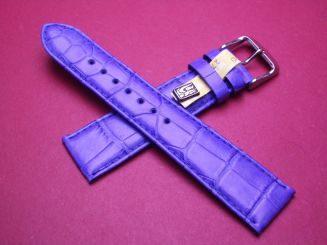 Louisiana Krokodil-Leder-Armband, 22mm im Verlauf auf 18mm an der Schließe, signiert: Bunz, Farbe: blau matt 