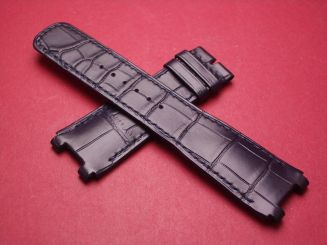 Breguet Lederarmband, Krokodil, Breite: 22mm im Verlauf auf 20mm, Zwischenbreite: 11mm, Längen: Lochseite 120mm & Schließenseite 75mm, blau, ohne Schließe 