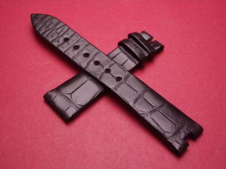 Breguet Lederarmband, Krokodil, Breite: 17mm im Verlauf auf 14mm, Zwischenbreite: 4,5mm, Längen: Lochseite 105mm & Schließenseite 65mm, schwarz, ohne Schließe 