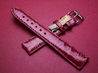 Louisiana Krokodil-Leder-Armband, 18mm im Verlauf auf 16mm an der Schließe, Farbe: rot glänzend 