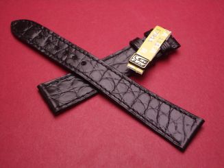 Baume & Mercier Leder-Armband, Krokodil, Breite: 18mm im Verlauf auf 14mm, Längen: Lochseite 115mm & Schließenseite 75mm, Farbe: schwarz, ohne Schließe 