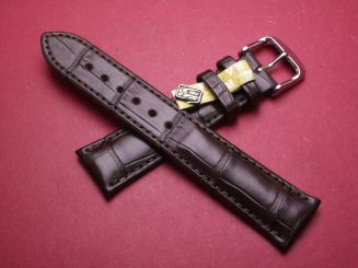 Louisiana Krokodil-Leder-Armband, 20mm im Verlauf auf 18mm an der Schließe, Farbe: schokobraun matt 