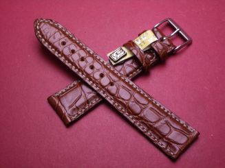 Louisiana Krokodil-Leder-Armband, 20mm im Verlauf auf 18mm an der Schließe, Farbe: braun mit heller Naht 