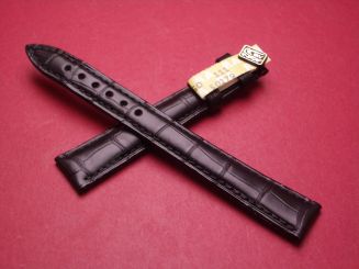 Blancpain Leder-Armband, Krokodil, Breite: 15mm im Verlauf auf 12mm, Längen: Lochseite 115mm & Schließenseite 80mm, Farbe: schwarz, ohne Schließe, JPCL1ECS15NL 