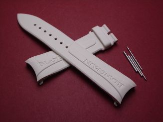 Blancpain Kautschuk-Armband, Breite: 18mm im Verlauf auf 16mm, Längen: Lochseite 105mm & Schließenseite 65mm, Farbe: creme, ohne Schließe, mit Federstegen, JBR64JAHC3300EDS 